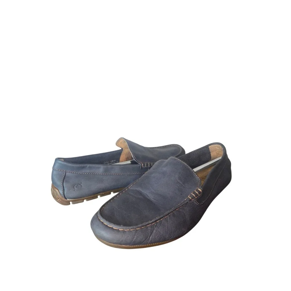 Born Allan Men's 9.5 Blue Leather Loafers Driving Moc Slip On Casual Shoes